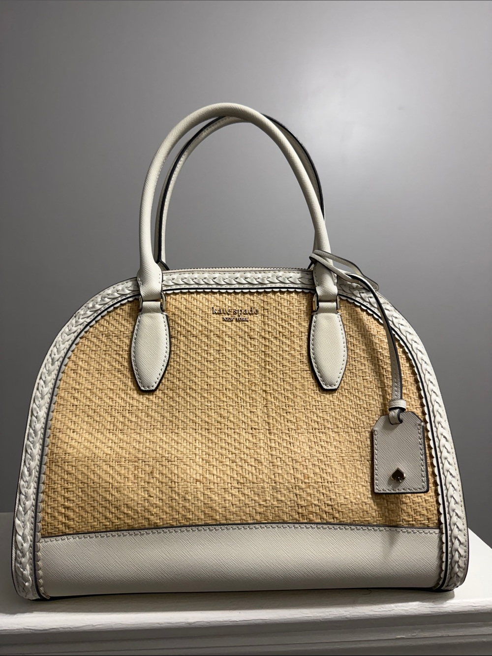 kate spade Straw Satchel with Cream Leather Trim